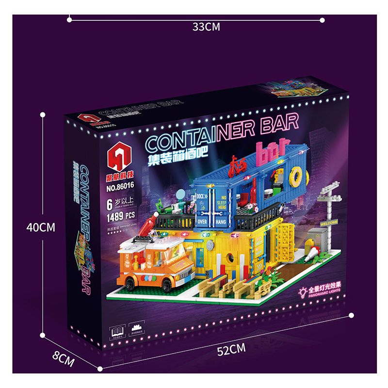 JUHANG TECHNOLOGY 86016 non  THANH CHỨA bộ đồ chơi xếp lắp ráp ghép mô hình Modular Buildings CONTAINER BAR Mô Hình Nhà Cửa 1489 khối