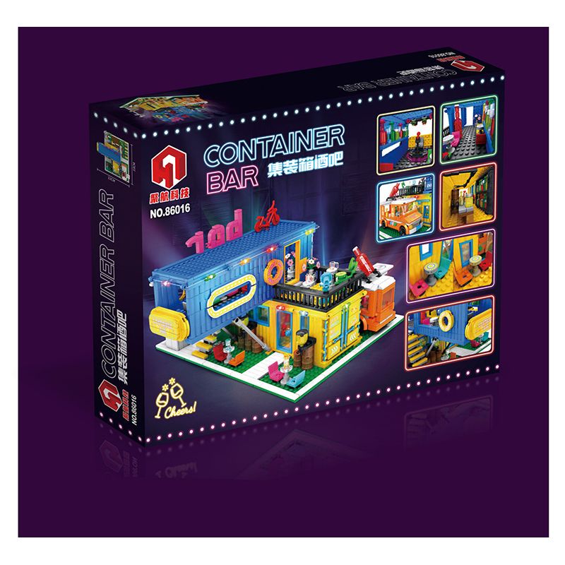 JUHANG TECHNOLOGY 86016 non  THANH CHỨA bộ đồ chơi xếp lắp ráp ghép mô hình Modular Buildings CONTAINER BAR Mô Hình Nhà Cửa 1489 khối