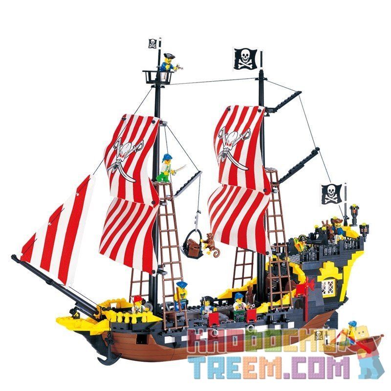 NOT Lego PIRATES OF THE CARIBBEAN 10040 6285 Black Seas Barracuda Black Sea Barracuda , Enlighten 308 Qman 308 Xếp hình Tàu Cướp Biển gồm 2 hộp nhỏ 906 khối