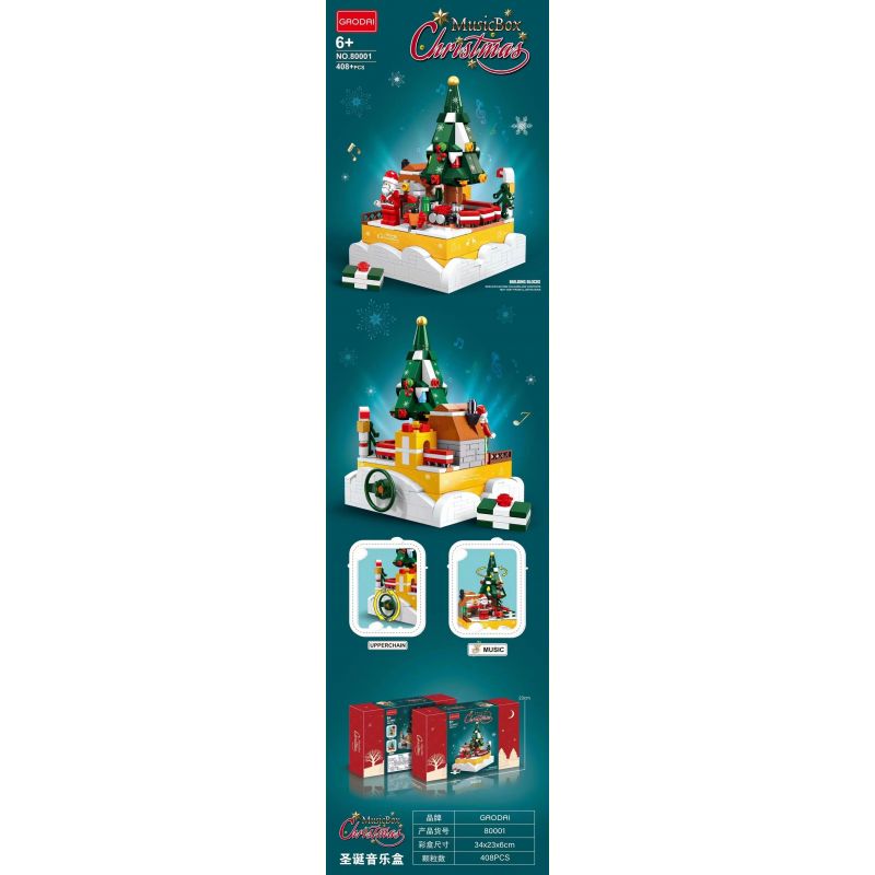 GAODAI 80001 non  HỘP NHẠC GIÁNG SINH bộ đồ chơi xếp lắp ráp ghép mô hình Christmas CHRISTMAS MUSICBOX 408 khối