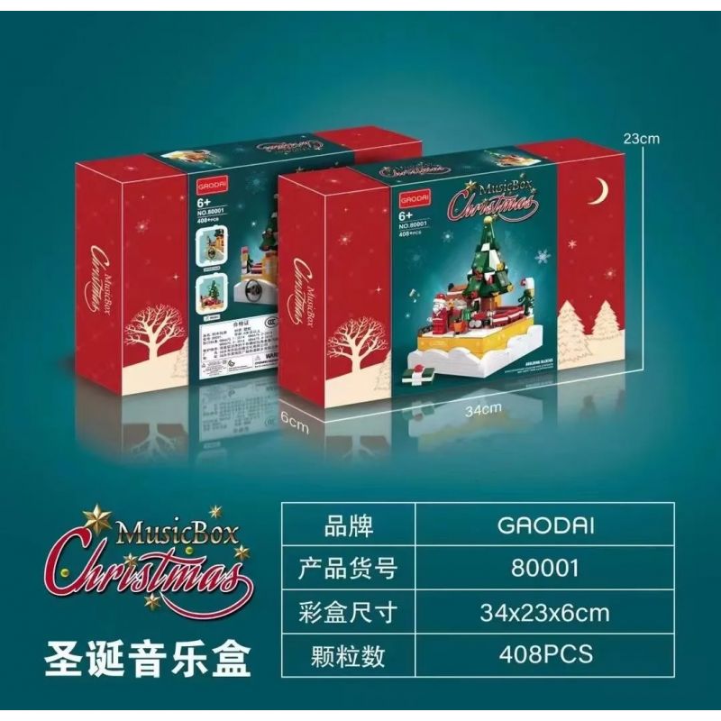 GAODAI 80001 non  HỘP NHẠC GIÁNG SINH bộ đồ chơi xếp lắp ráp ghép mô hình Christmas CHRISTMAS MUSICBOX 408 khối