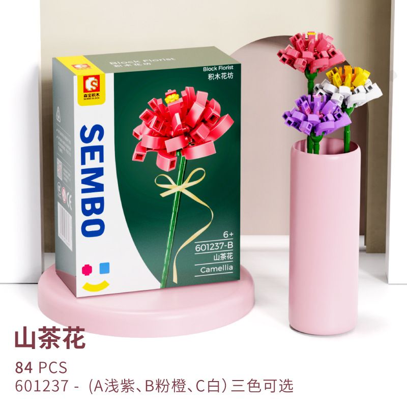 SEMBO 601237-A 601237-B 601237-C non Lego HOA TRÀ NÚI 3 bộ đồ chơi xếp lắp ráp ghép mô hình Flowers BLOCK FLORIST CAMELLIA 84 khối