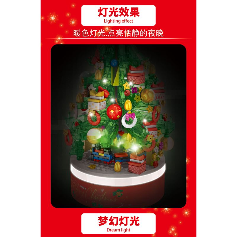 BEAUTY AND 23001 non  ĐÈN XOAY HỘP NHẠC CÂY THÔNG NOEL bộ đồ chơi xếp lắp ráp ghép mô hình Christmas Giáng Sinh 626 khối