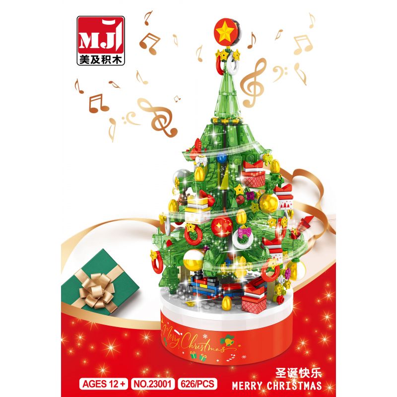 BEAUTY AND 23001 non  ĐÈN XOAY HỘP NHẠC CÂY THÔNG NOEL bộ đồ chơi xếp lắp ráp ghép mô hình Christmas Giáng Sinh 626 khối