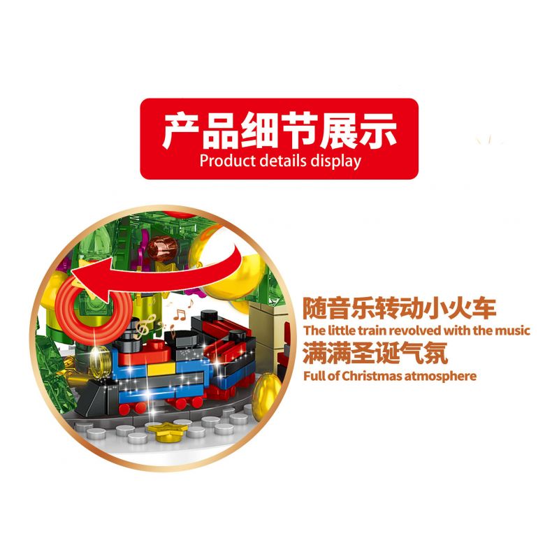 BEAUTY AND 23001 non  ĐÈN XOAY HỘP NHẠC CÂY THÔNG NOEL bộ đồ chơi xếp lắp ráp ghép mô hình Christmas Giáng Sinh 626 khối