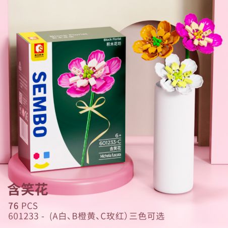 SEMBO 601233-A 601233-B 601233-C non  CƯỜI VÀO 3. bộ đồ chơi xếp lắp ráp ghép mô hình Flowers BLOCK FLORIST MICHELIA FUSCATA Hoa 76 khối