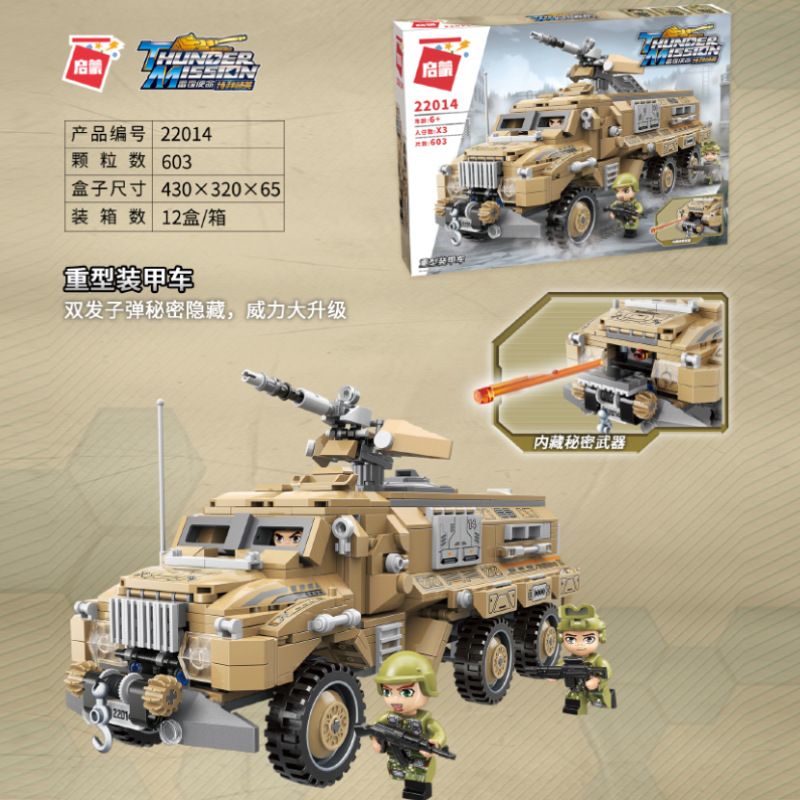 Enlighten 22014 Qman 22014 non  XE BỌC THÉP NẶNG bộ đồ chơi xếp lắp ráp ghép mô hình THUNDER MISSION 603 khối