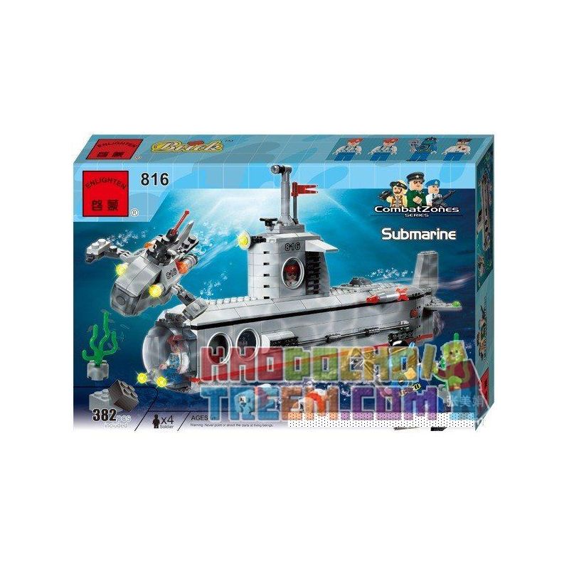 Enlighten 816 Qman 816 Xếp hình kiểu Lego MILITARY ARMY CombatZones Submarine Tàu Ngầm Tác Chiến Cùng Tàu Lặn Cá Nhân 3 Trong 1 