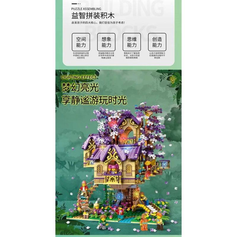 JUHANG TECHNOLOGY 86011 non  NHÀ CÂY SAKURA ELF bộ đồ chơi xếp lắp ráp ghép mô hình TREE HOUSE 2242 khối