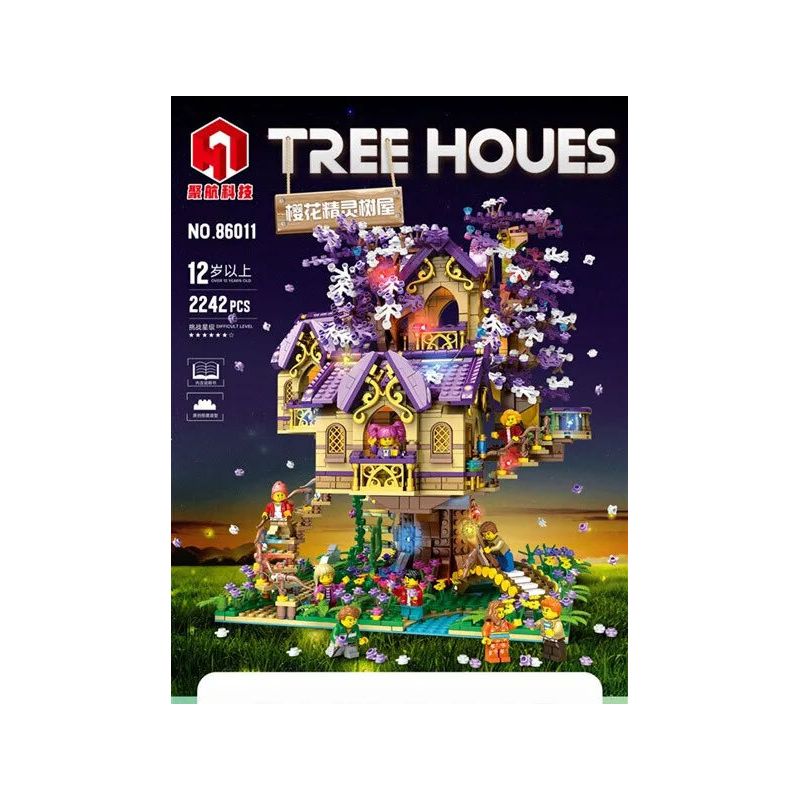 JUHANG TECHNOLOGY 86011 non  NHÀ CÂY SAKURA ELF bộ đồ chơi xếp lắp ráp ghép mô hình TREE HOUSE 2242 khối