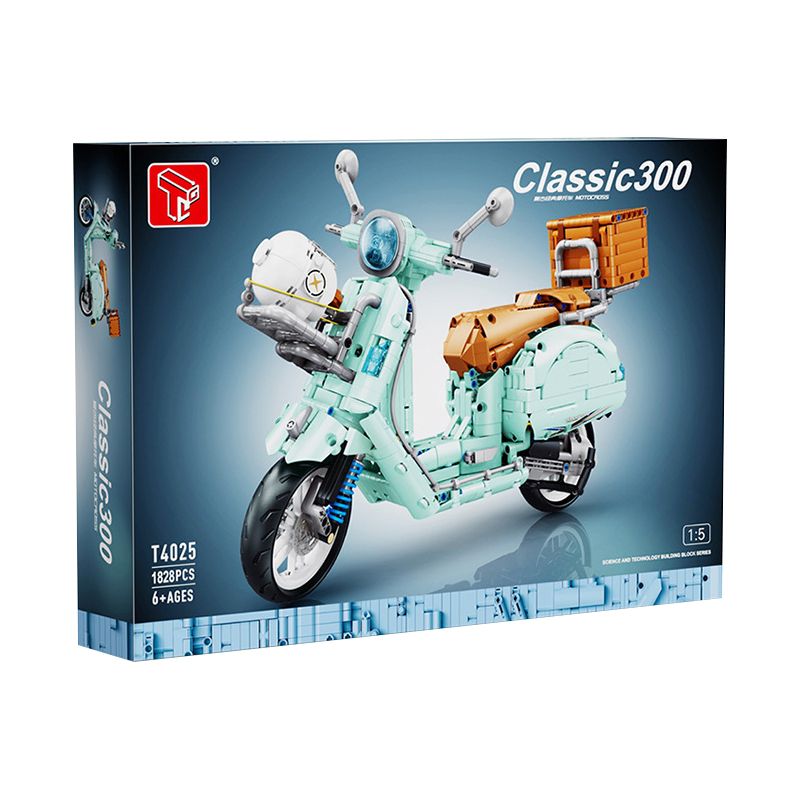 TA GAOLE T4025A 4025A T4025B 4025B non  XE MÁY CỔ ĐIỂN RETRO tỷ lệ 1:5 bộ đồ chơi xếp lắp ráp ghép mô hình Classic VESPA CLASSIC 300 1828 khối