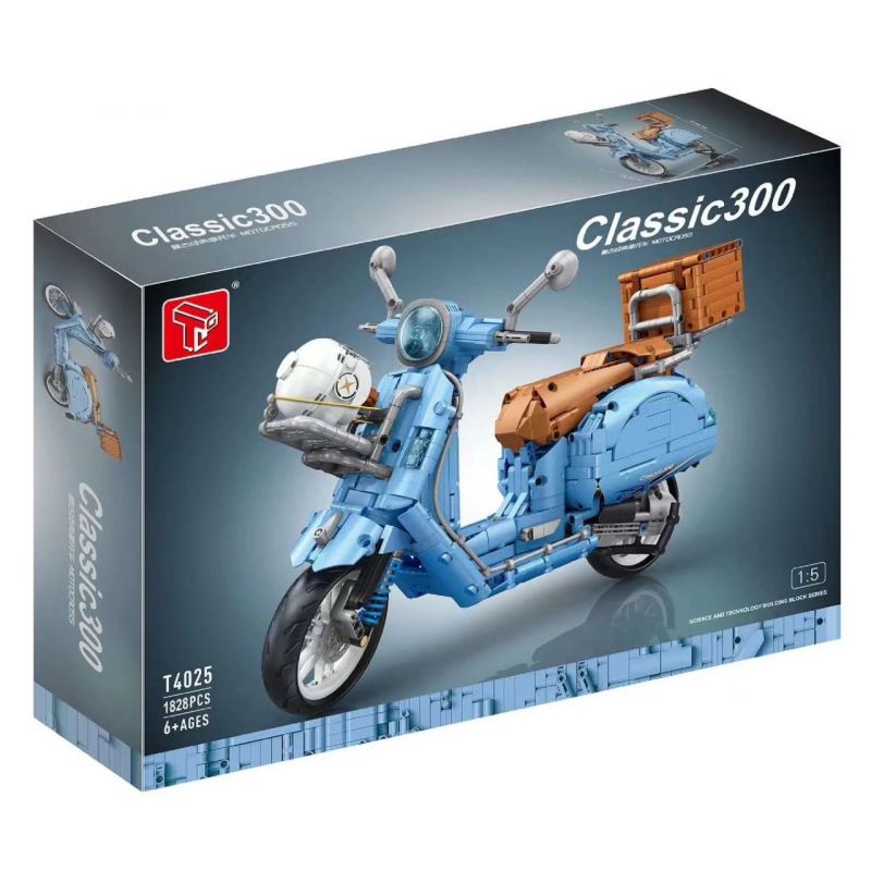 TA GAOLE T4025A 4025A T4025B 4025B non  XE MÁY CỔ ĐIỂN RETRO tỷ lệ 1:5 bộ đồ chơi xếp lắp ráp ghép mô hình Classic VESPA CLASSIC 300 1828 khối