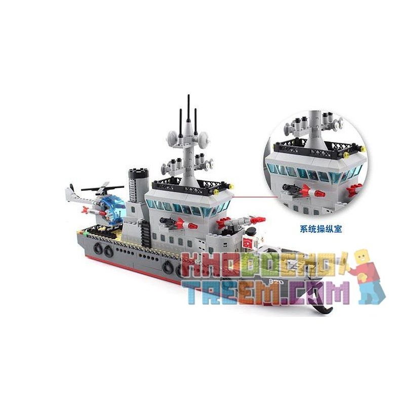 QMAN ENLIGHTEN KEEPPLEY 820 non  TRẬN ĐÁNH CHIẾM HÒN ĐẢO Ở ĐẠI DƯƠNG CỦA TÀU TÊN LỬA VÀ TRỰC THĂNG bộ đồ chơi xếp lắp ráp ghép mô hình Military Army COMBATZONES FRIGATE Quân Sự Bộ Đội 614 khối