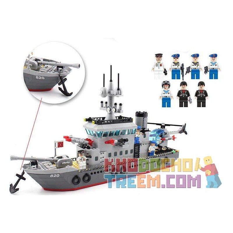 QMAN ENLIGHTEN KEEPPLEY 820 non  TRẬN ĐÁNH CHIẾM HÒN ĐẢO Ở ĐẠI DƯƠNG CỦA TÀU TÊN LỬA VÀ TRỰC THĂNG bộ đồ chơi xếp lắp ráp ghép mô hình Military Army COMBATZONES FRIGATE Quân Sự Bộ Đội 614 khối