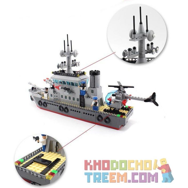 QMAN ENLIGHTEN KEEPPLEY 820 non  TRẬN ĐÁNH CHIẾM HÒN ĐẢO Ở ĐẠI DƯƠNG CỦA TÀU TÊN LỬA VÀ TRỰC THĂNG bộ đồ chơi xếp lắp ráp ghép mô hình Military Army COMBATZONES FRIGATE Quân Sự Bộ Đội 614 khối