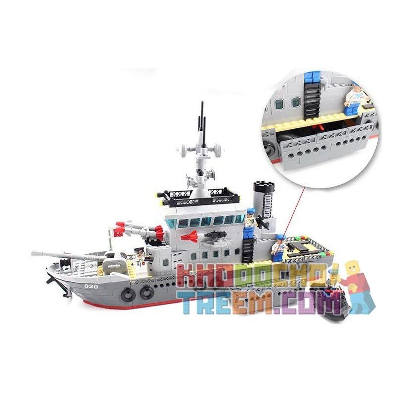 QMAN ENLIGHTEN KEEPPLEY 820 non  TRẬN ĐÁNH CHIẾM HÒN ĐẢO Ở ĐẠI DƯƠNG CỦA TÀU TÊN LỬA VÀ TRỰC THĂNG bộ đồ chơi xếp lắp ráp ghép mô hình Military Army COMBATZONES FRIGATE Quân Sự Bộ Đội 614 khối