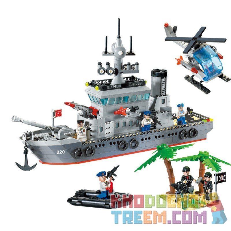 Enlighten 820 Qman 820 Xếp hình kiểu Lego MILITARY ARMY CombatZones Frigate Trận Đánh Chiếm Hòn Đảo Ở Đại Dương Của Tàu Tên Lửa 