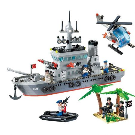 QMAN ENLIGHTEN KEEPPLEY 820 non  TRẬN ĐÁNH CHIẾM HÒN ĐẢO Ở ĐẠI DƯƠNG CỦA TÀU TÊN LỬA VÀ TRỰC THĂNG bộ đồ chơi xếp lắp ráp ghép mô hình Military Army COMBATZONES FRIGATE Quân Sự Bộ Đội 614 khối
