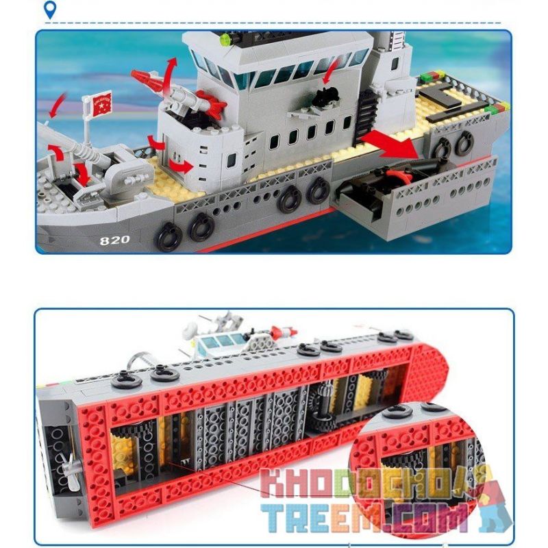 QMAN ENLIGHTEN KEEPPLEY 820 non  TRẬN ĐÁNH CHIẾM HÒN ĐẢO Ở ĐẠI DƯƠNG CỦA TÀU TÊN LỬA VÀ TRỰC THĂNG bộ đồ chơi xếp lắp ráp ghép mô hình Military Army COMBATZONES FRIGATE Quân Sự Bộ Đội 614 khối