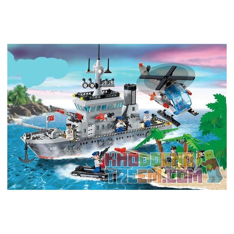 QMAN ENLIGHTEN KEEPPLEY 820 non  TRẬN ĐÁNH CHIẾM HÒN ĐẢO Ở ĐẠI DƯƠNG CỦA TÀU TÊN LỬA VÀ TRỰC THĂNG bộ đồ chơi xếp lắp ráp ghép mô hình Military Army COMBATZONES FRIGATE Quân Sự Bộ Đội 614 khối
