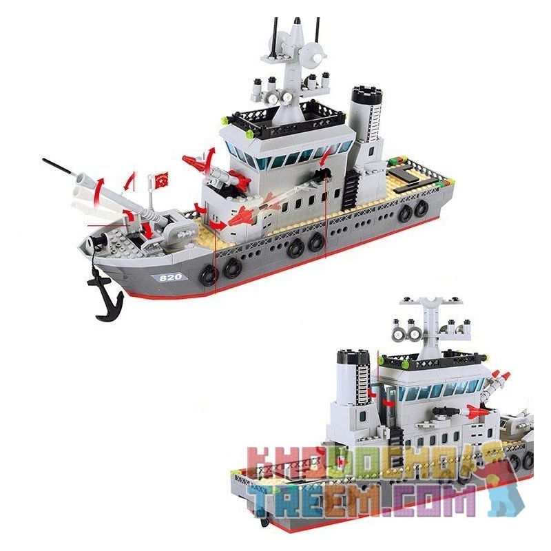 QMAN ENLIGHTEN KEEPPLEY 820 non  TRẬN ĐÁNH CHIẾM HÒN ĐẢO Ở ĐẠI DƯƠNG CỦA TÀU TÊN LỬA VÀ TRỰC THĂNG bộ đồ chơi xếp lắp ráp ghép mô hình Military Army COMBATZONES FRIGATE Quân Sự Bộ Đội 614 khối