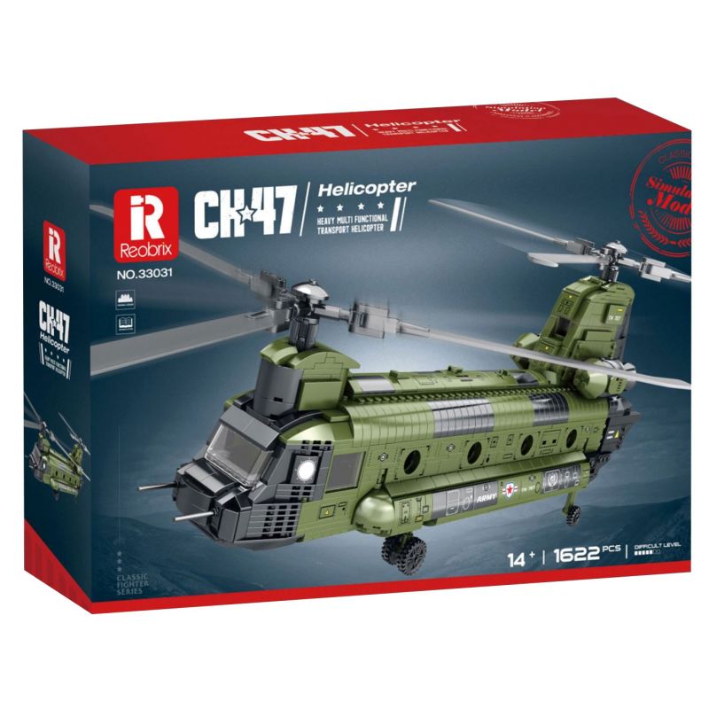 JUHANG TECHNOLOGY 88017 REOBRIX 33031 non  TRỰC THĂNG VẬN TẢI HẠNG TRUNG CH-47 CHINOOK bộ đồ chơi xếp lắp ráp ghép mô hình Military Army CH-47 TRANSPORT HELICOPTER CHINOOK Quân Sự Bộ Đội 1622 khối