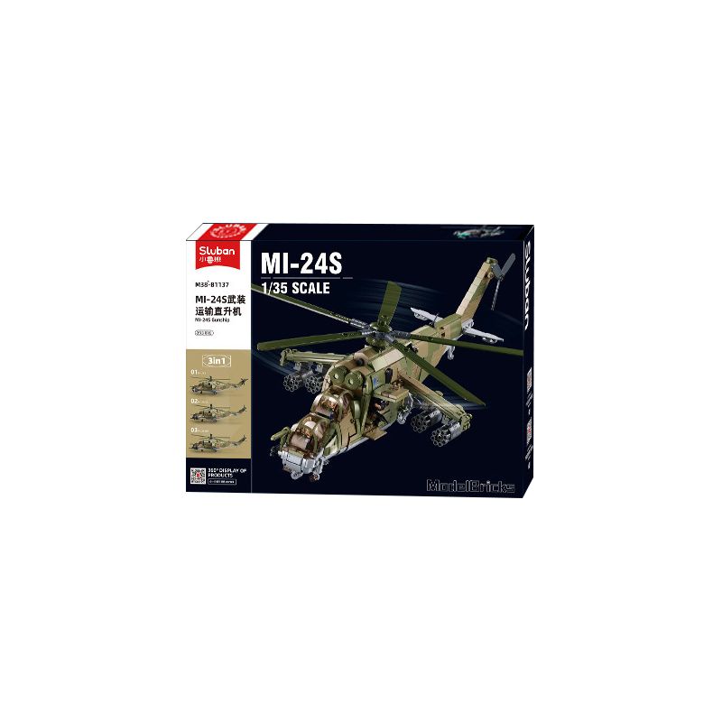 SLUBAN M38-B1137 B1137 1137 M38B1137 38-B1137 non  TRỰC THĂNG VẬN TẢI VŨ TRANG MI-24S tỷ lệ 1:30 bộ đồ chơi xếp lắp ráp ghép mô hình Military Army Quân Sự Bộ Đội 893 khối