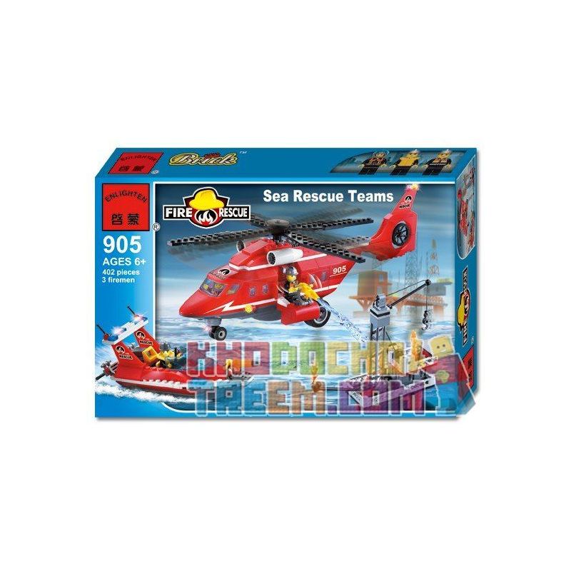 Enlighten 905 Qman 905 Xếp hình kiểu Lego CITY Fire Rescue Sea Rescue Teams Fire Sea And Empty Rescue Team Trực Thăng Cùng Thuyề