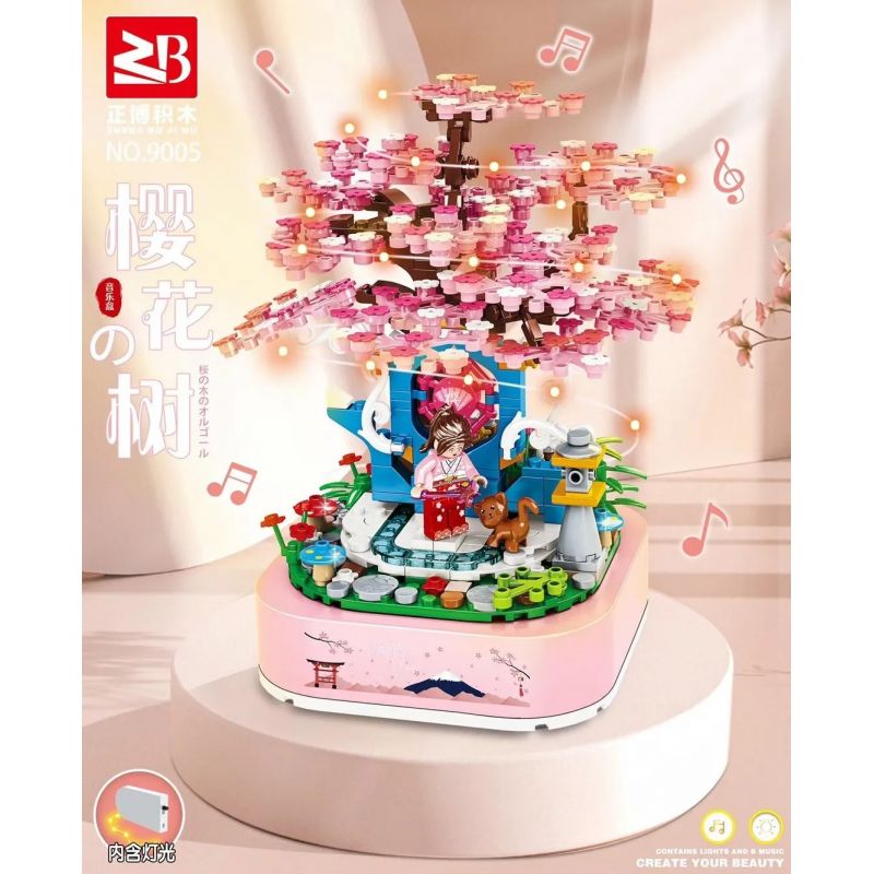 FAIR 9005 non  HỘP NHẠC CÂY HOA ANH ĐÀO bộ đồ chơi xếp lắp ráp ghép mô hình 489 khối