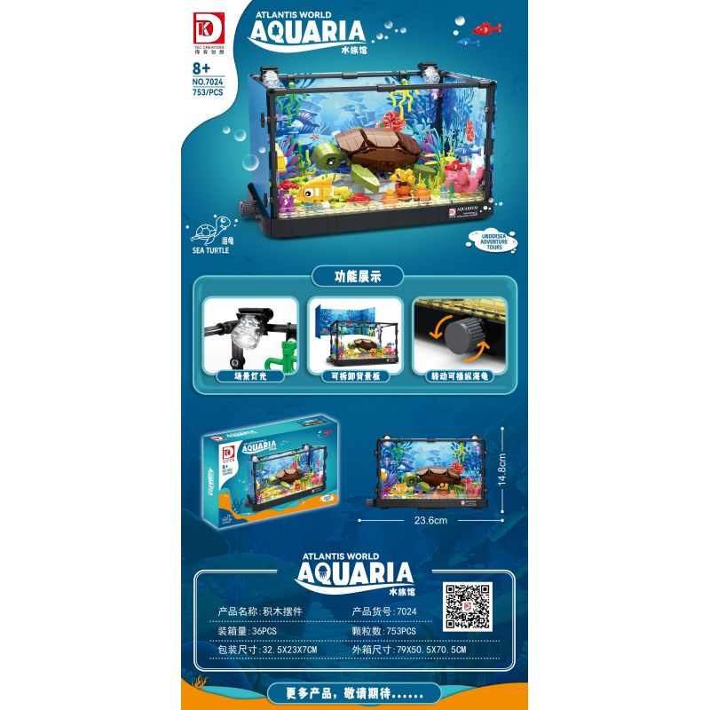 DK 7024 non  BỂ SINH THÁI RÙA bộ đồ chơi xếp lắp ráp ghép mô hình ATLANTIS WORLD AQUARIA SEA TURTLE 753 khối