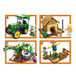 HENGTAI HT-6104 6104 HT6104 non  NÔNG TRẠI VUI VẺ 4 LOẠI MÁY KÉO CŨI GIẾNG BÙ NHÌN bộ đồ chơi xếp lắp ráp ghép mô hình City FUNING FARM Thành Phố 320 khối