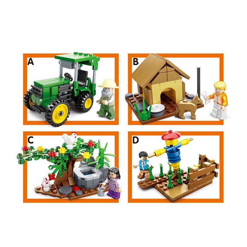 HENGTAI HT-6104 6104 HT6104 non  NÔNG TRẠI VUI VẺ 4 LOẠI MÁY KÉO CŨI GIẾNG BÙ NHÌN bộ đồ chơi xếp lắp ráp ghép mô hình City FUNING FARM Thành Phố 320 khối