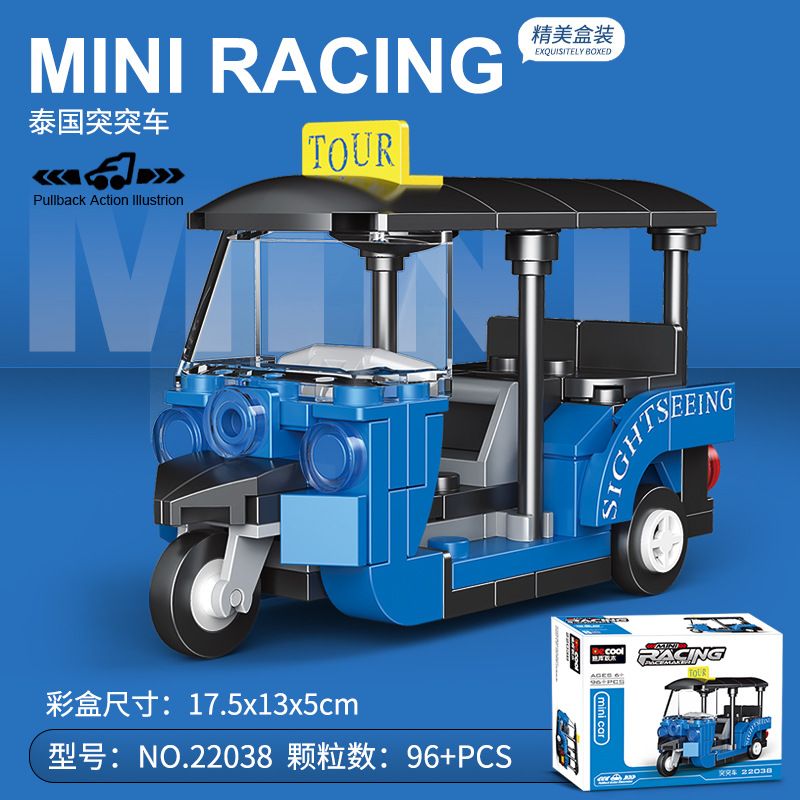 DECOOL 22038 non  XE KÉO MINI BA BÁNH TUK THÁI bộ đồ chơi xếp lắp ráp ghép mô hình Racers MINI RACING PACEMAKER Đua Tốc Độ