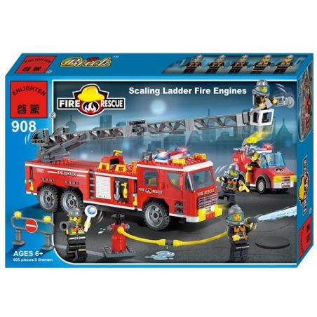 QMAN ENLIGHTEN KEEPPLEY 908 non  XE THANG CỨU HỎA LỚN VÀ CHIẾU ĐÈN bộ đồ chơi xếp lắp ráp ghép mô hình City FIRE RESCUE SCALING LADDER ENGINES Thành Phố 605 khối