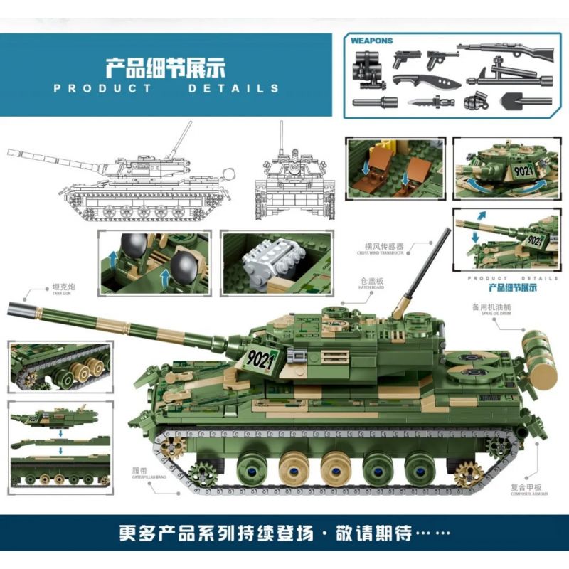 MINGDI 9021 non  WILD LION - XE TĂNG CHIẾN ĐẤU CHỦ LỰC CỦA QUÂN ĐỘI bộ đồ chơi xếp lắp ráp ghép mô hình Military Army Quân Sự Bộ Đội 835 khối