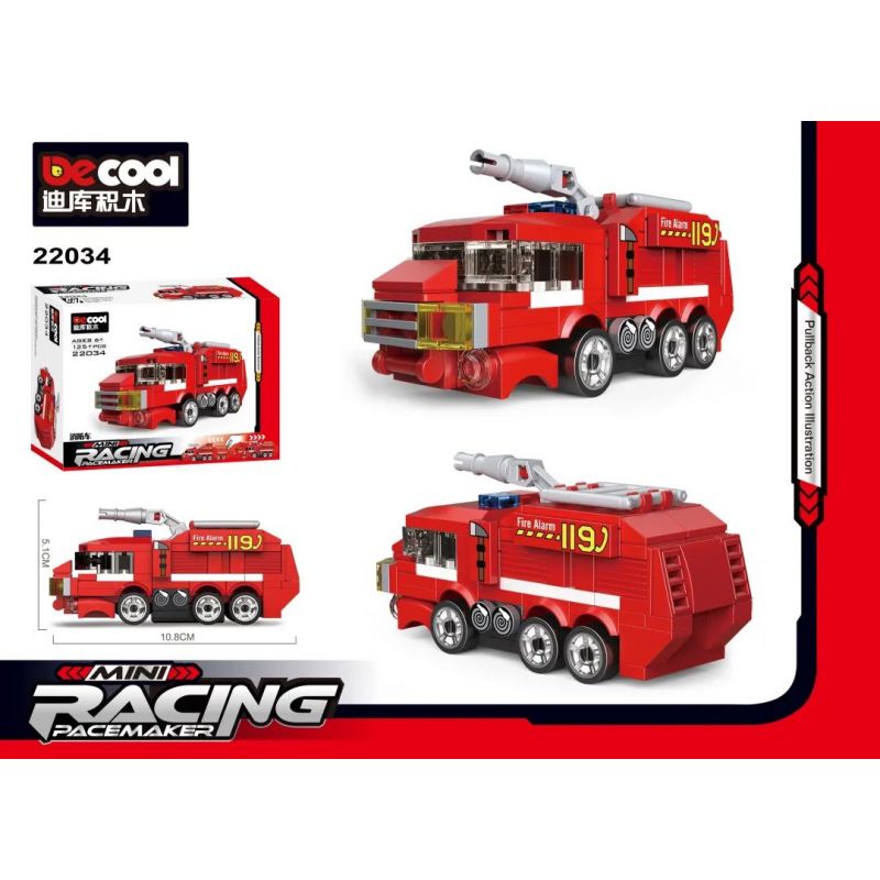 DECOOL 22034 non  XE KÉO MINI BÁO CHÁY 119 bộ đồ chơi xếp lắp ráp ghép mô hình Racers MINI RACING PACEMAKER Đua Tốc Độ 441 khối