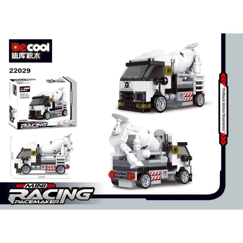 DECOOL 22029 non  XE KÉO LÙI TRỘN XI MĂNG bộ đồ chơi xếp lắp ráp ghép mô hình Racers MINI RACING PACEMAKER Đua Tốc Độ 124 khối