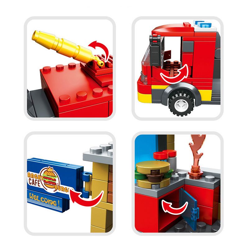 HENGTAI 6207 non  HỖ TRỢ CHỮA CHÁY NHÀ HÀNG BURGER bộ đồ chơi xếp lắp ráp ghép mô hình 320 khối