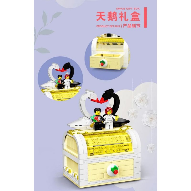 ZHEGAO 00289 non  HỘP QUÀ THIÊN NGA bộ đồ chơi xếp lắp ráp ghép mô hình Valentine's Day SWAN BOX Lễ Tình Nhân 524 khối