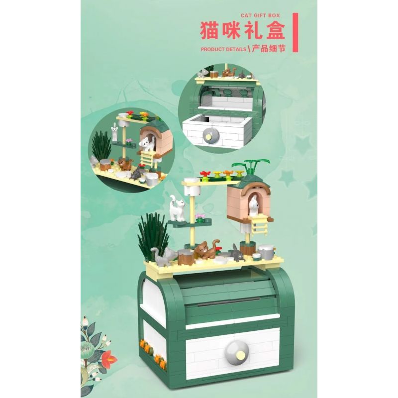 ZHEGAO 00288 non  HỘP QUÀ MÈO bộ đồ chơi xếp lắp ráp ghép mô hình Valentine's Day CAT BOX Lễ Tình Nhân 495 khối