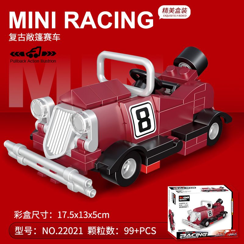 DECOOL 22021 non  XE KÉO LÙI ROADSTER CỔ ĐIỂN bộ đồ chơi xếp lắp ráp ghép mô hình Racers MINI RACING PACEMAKER Đua Tốc Độ 99 khối