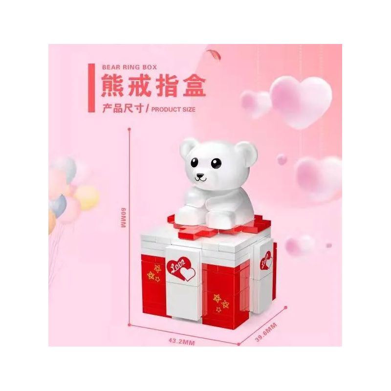 ZHEGAO 00287 non  HỘP NHẪN GẤU bộ đồ chơi xếp lắp ráp ghép mô hình Valentine's Day BEAR RING BOX Lễ Tình Nhân 111 khối