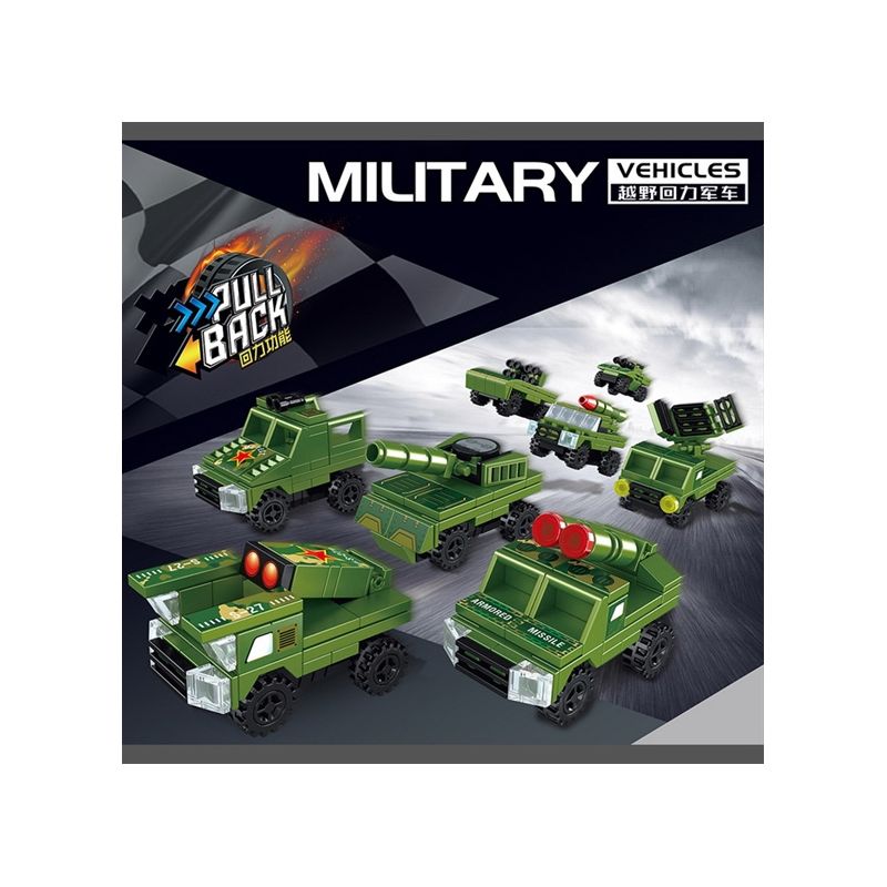 HENGTAI 92007 non Lego 8 LOẠI XE QUÂN SỰ KÉO LÙI ĐỊA HÌNH bộ đồ chơi xếp lắp ráp ghép mô hình Military Army MILITARY VEHICLES Quân Sự Bộ Đội 387 khối