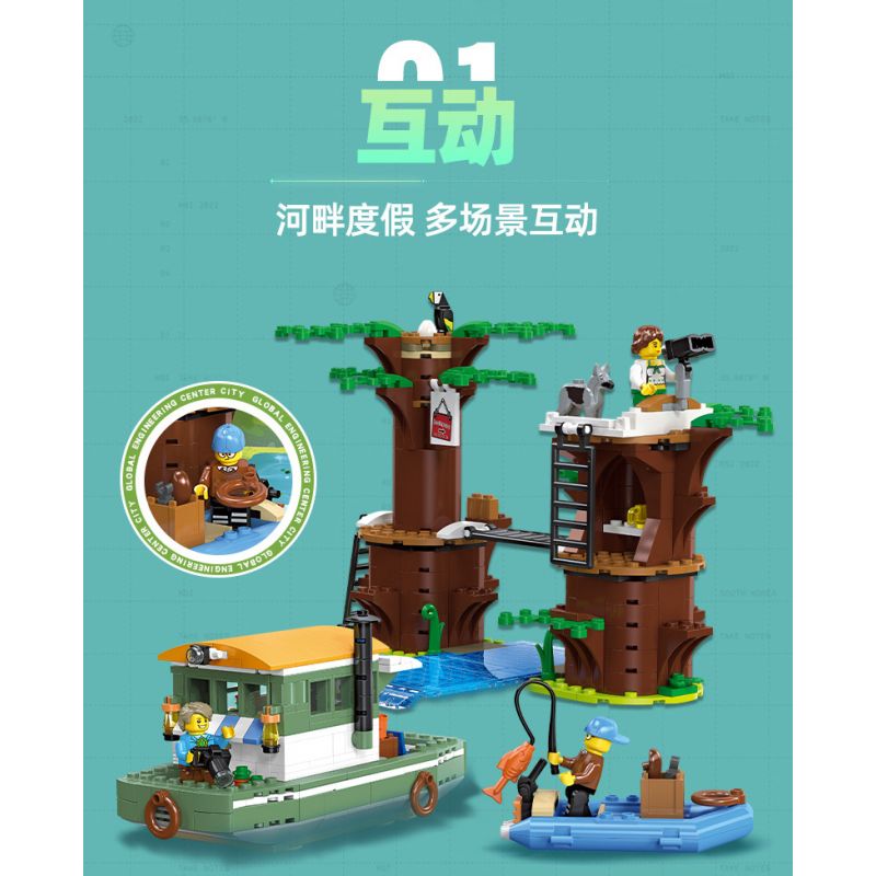 JIESTAR 55017 non  THÀNH PHỐ TOÀN CẦU NƠI NGHỈ NGƠI VEN SÔNG bộ đồ chơi xếp lắp ráp ghép mô hình City CITY GLOBAL 610 khối