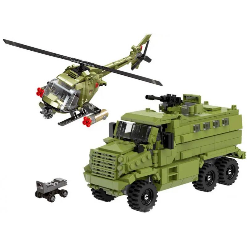 LIMO TOY KB010 non Lego XE BỌC THÉP CHỞ QUÂN VÀ TRỰC THĂNG bộ đồ chơi xếp lắp ráp ghép mô hình Military Army Quân Sự Bộ Đội