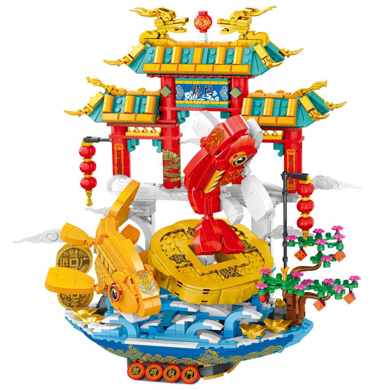 SX 7039 non Lego NHẢY QUA CỔNG RỒNG bộ đồ chơi xếp lắp ráp ghép mô hình Chinese Traditional Festivals CARP JUMPING DRAGON GATE Lễ Hội Cổ Truyền 1241 khối