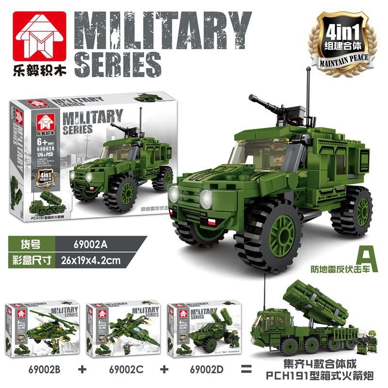 LEYI 69002A 69002B 69002C 69002D 81002 non  BỆ PHÓNG TÊN LỬA HỘP PCH191 4 TỔ HỢP XE CHỐNG MÌN TRỰC THĂNG APACHE MÁY BAY CHIẾN ĐẤU EF-18 HỆ THỐNG PHÒNG KHÔNG SA-9 "WASP" bộ đồ chơi xếp lắp ráp ghép mô hình Military Army Quân Sự Bộ Đội 808 khối