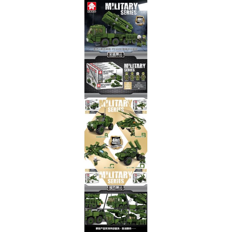 LEYI 69002A 69002B 69002C 69002D 81002 non  BỆ PHÓNG TÊN LỬA HỘP PCH191 4 TỔ HỢP XE CHỐNG MÌN TRỰC THĂNG APACHE MÁY BAY CHIẾN ĐẤU EF-18 HỆ THỐNG PHÒNG KHÔNG SA-9 "WASP" bộ đồ chơi xếp lắp ráp ghép mô hình Military Army Quân Sự Bộ Đội 808 khối