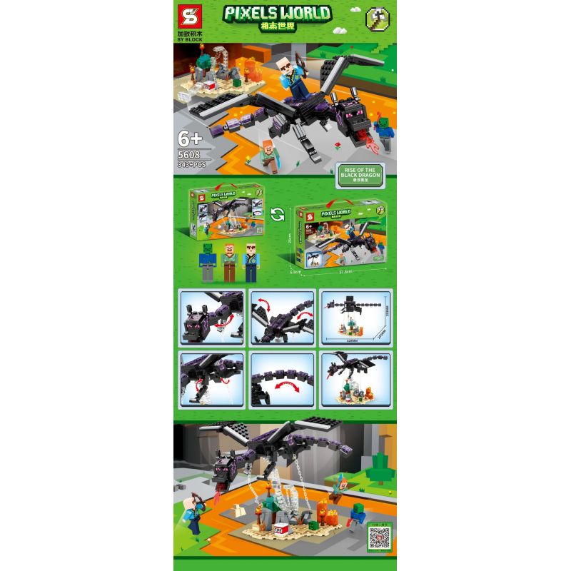 SHENG YUAN SY 5608 non Lego RỒNG ĐEN BAY LÊN bộ đồ chơi xếp lắp ráp ghép mô hình Minecraft RISE OF THE BLACK DRAGON Game Xây Dựng 343 khối