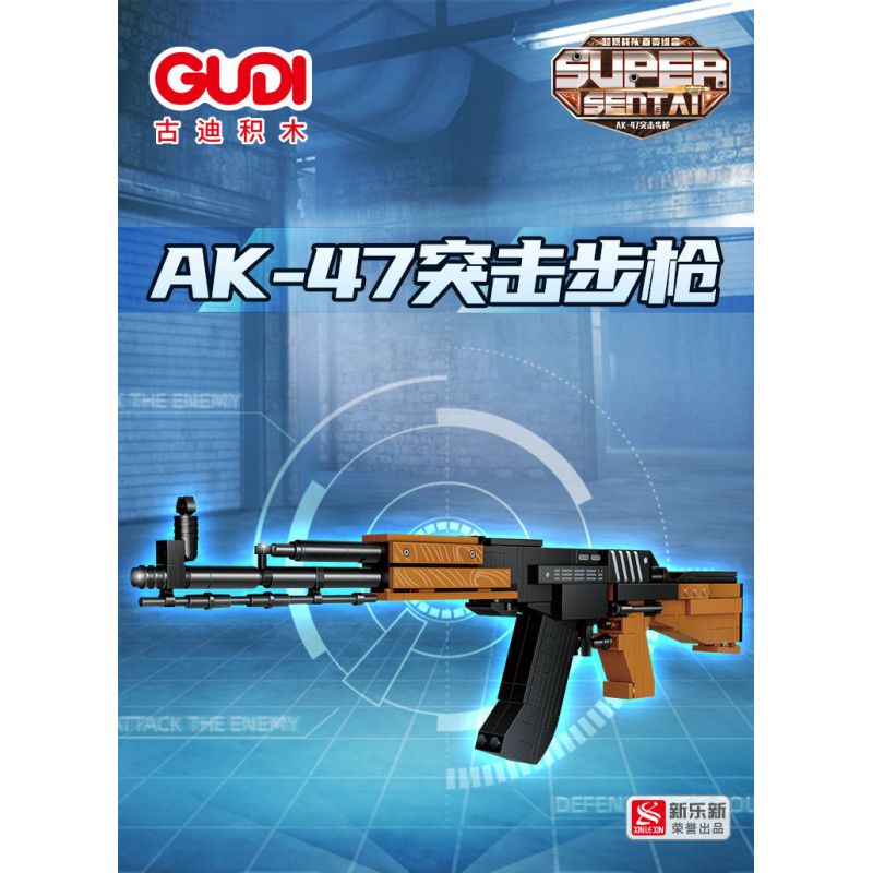 GUDI 40603 non  SÚNG TRƯỜNG TẤN CÔNG AK-47 8 TỔ HỢP bộ đồ chơi xếp lắp ráp ghép mô hình Gun 360 khối